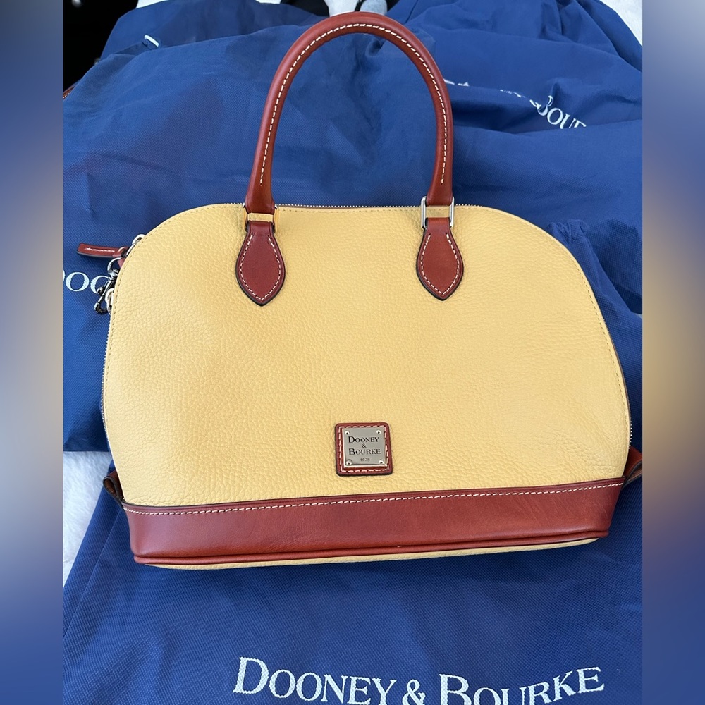 $298 on website 
This modern satchel, made from long-lasting pebble leather